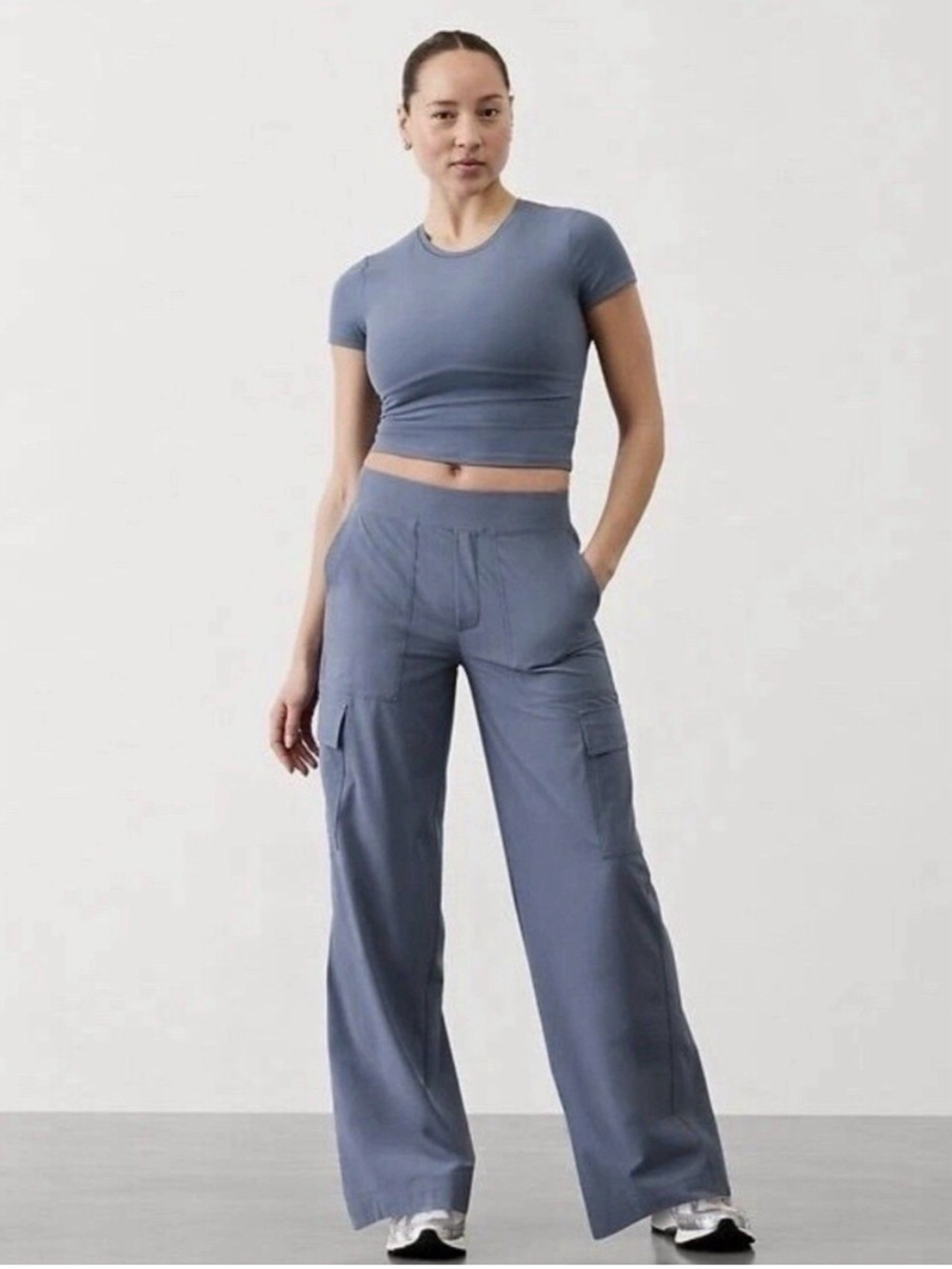 Athleta Slate-Blue Wide Leg Cargo Pants
